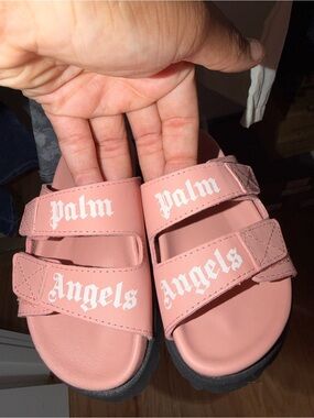 Palm Angels Pink Logo Double-Strap Kids Sandals